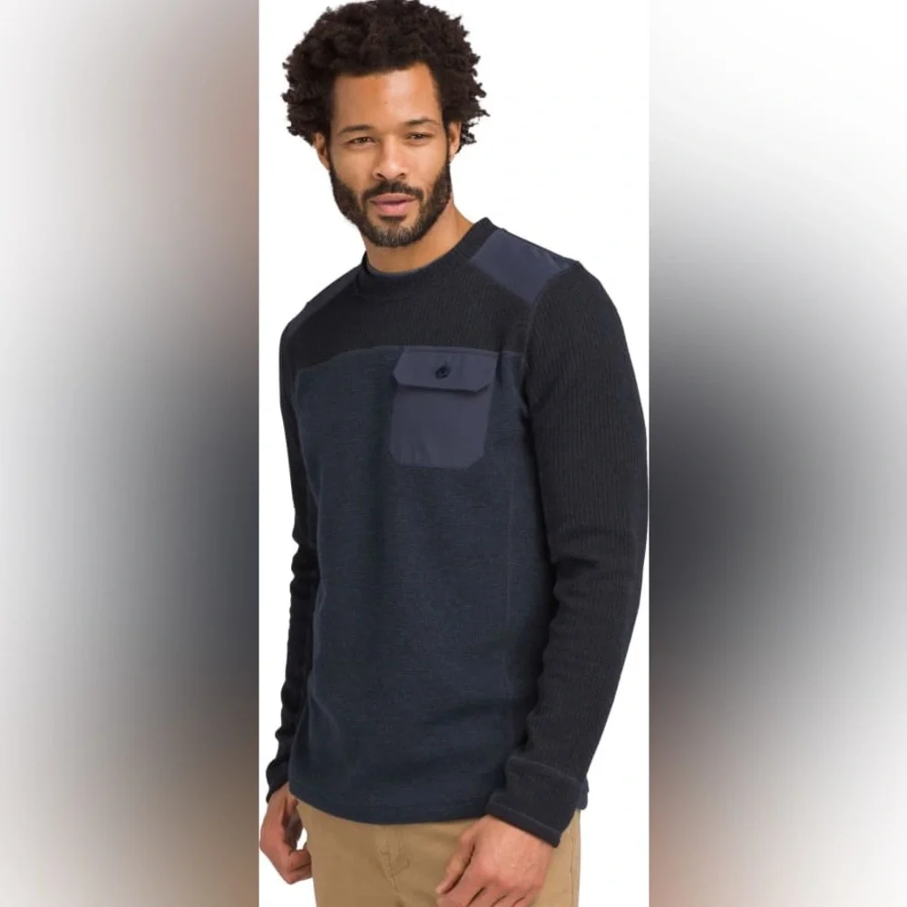 Prana Lonan Nautical Navy Blue Cheat Pocket Knit Sweater Size M